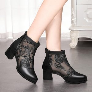 Cross-border mesh sandals women's 2024 spring and summer ethnic style toe sandals thick heel mesh boots foreign trade embroidered women's shoes