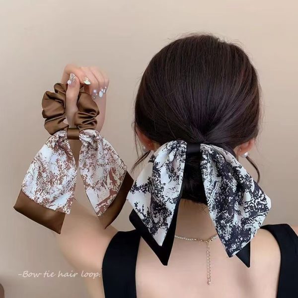 100 vintage printed streamer scrunchie temperament headband women's tie hair elegant large intestine loop head rope exquisite ponytail hair rope