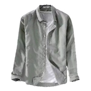 Foreign trade linen shirts men's long sleeve shirts casual lapels solid color loose breathable linen shirts men's wholesale