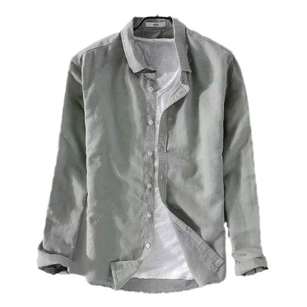 Foreign trade linen shirts men's long sleeve shirts casual lapels solid color loose breathable linen shirts men's wholesale - Image 5