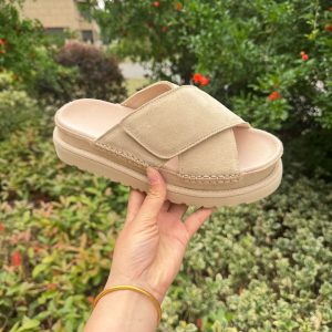 Spring and summer new height increase versatility wears cowhide thick sole cross flip flip women's 5cm breathable EVA outsole platform slippers