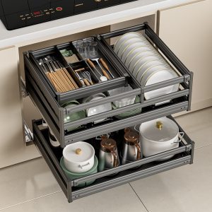 ♔ pull-out basket kitchen cabinet bowl basket single layer drawer type cupboard space aluminum alloy pull-out kitchen cabinet dish dish kitchen pie