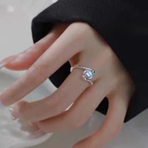925 silver-plated embrace moonstone ring 2024 new explosive light luxury niche adjustable index finger women's ring high-end