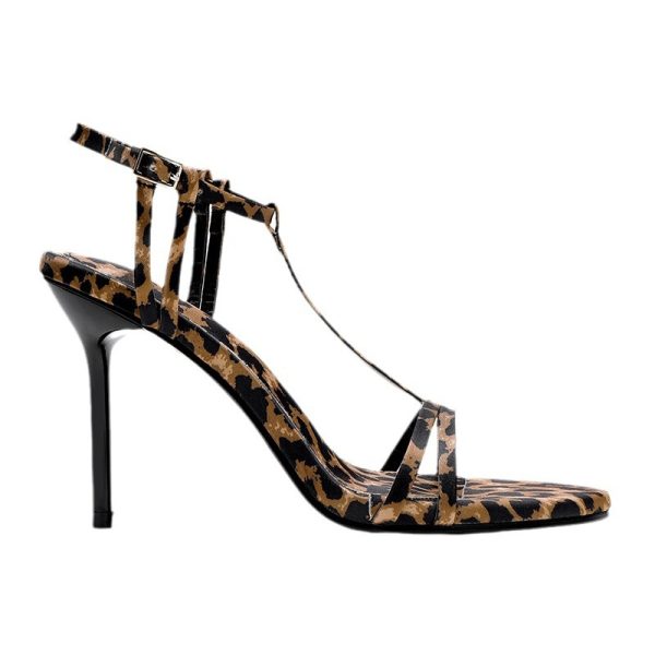 ZA new women's shoes European and American open-toe sandals with fashion buckles leopard print high heels women's stiletto heels and super high heels are sexy - Image 5