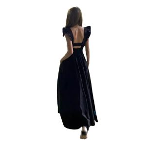 Small flying sleeve dress women's new high-end hot girl temperament long skirt 2024 summer sexy black open back