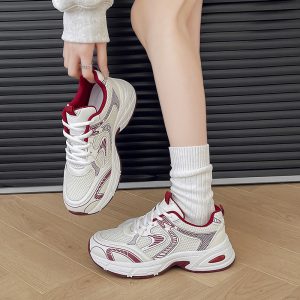 Retro color-blocking dad shoes 2025 autumn new Korean version of the couple female ins student casual shoes women's platform sports