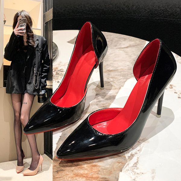 34-44 Plus Size Side Hollow Red Sole High Heels Women 41-42 Sexy Stiletto Temperament Pointed Pseudo Niang Single Shoes 43