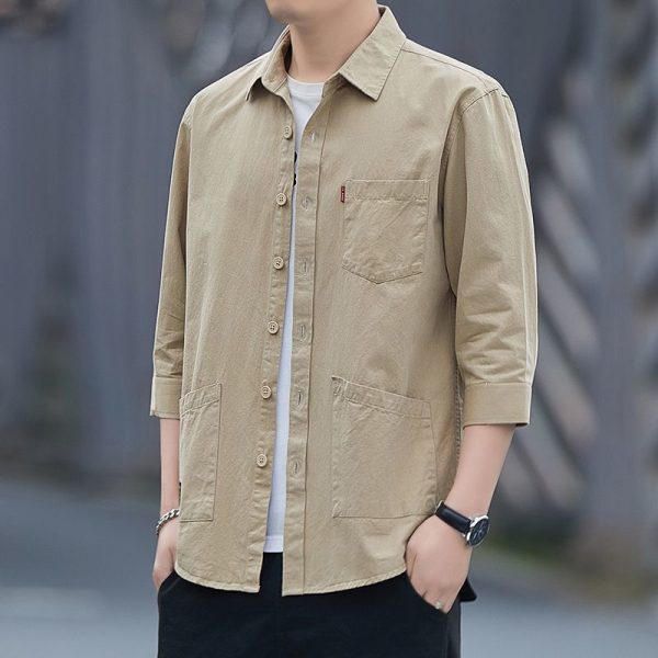 Summer three-quarter sleeve shirt high-end cotton iron-free short sleeve shirt men's loose version workwear medium sleeve jacket wholesale - Image 2