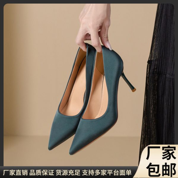 Thin heels, pointed toe, shallow mouth, niche high heel shoes, women's retro, spring and summer 2024 new banquet shoes, office shoes