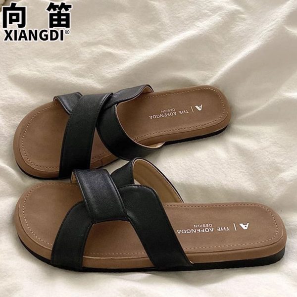 Cowhide ultra-soft sole slippers can be worn outside in summer with skirts, flat slippers, holiday style beach sandals - Image 3