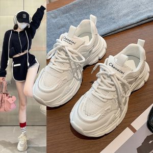 Daddy shoes women's shoes 2025 new summer pre-fall net shoes breathable mesh muffin platform white shoes sneakers