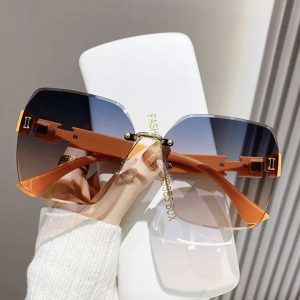 Douyin popular sunglassesINS women's high-end rimless sunglasses, fashionable outdoor anti-UV driving sunshade