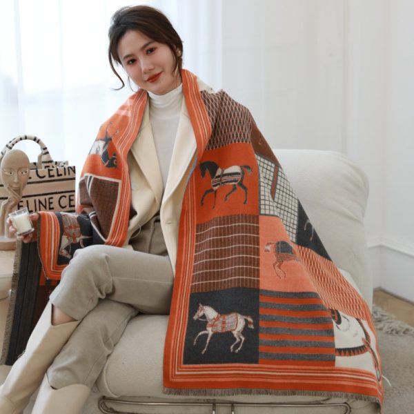 [European Horse Series] thickened war horse plaid double-sided imitation cashmere scarf women's winter new fashion and warmth
