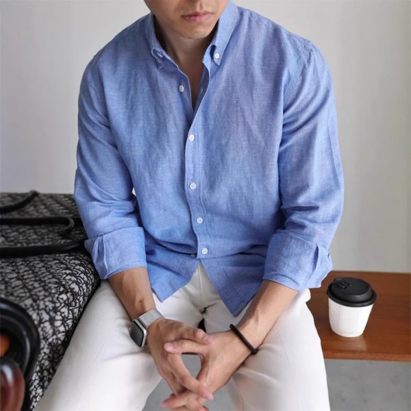 American cotton and linen cargo shirt men's breathable slim long sleeve business casual commuter shirt linen sun protection cardigan thin - Image 5