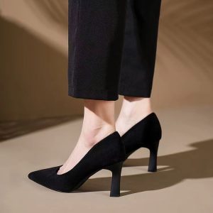 Black high heels women's stiletto 2024 new autumn and winter professional single shoes comfortable soft soles for work etiquette work shoes