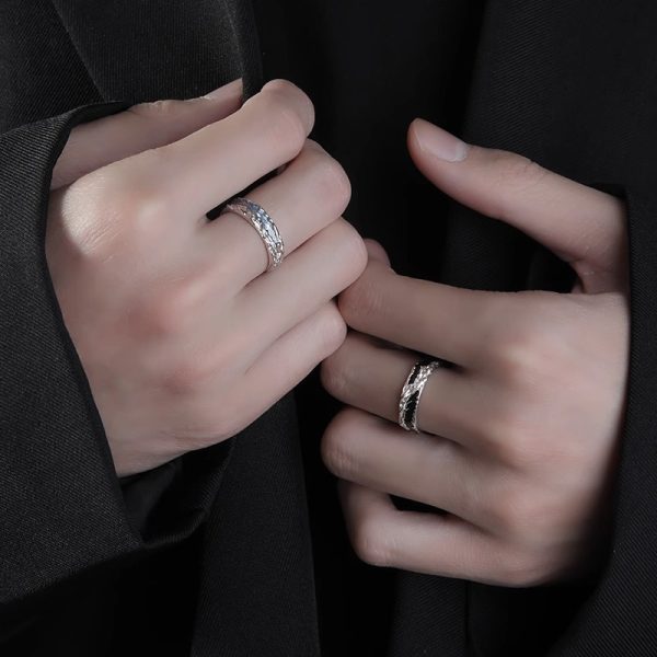 Shadow green tantanium titanium steel ring men's trendy personality high-end single ring opening does not fade gift ring for women - Image 4