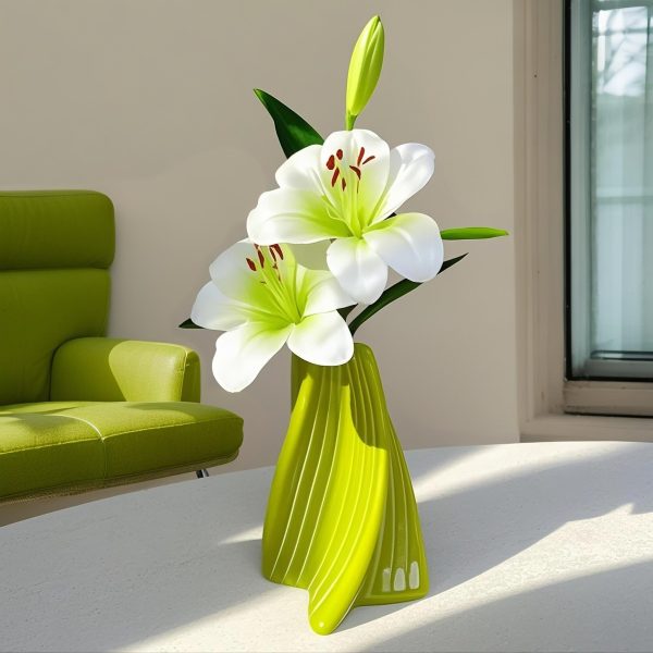 Simulated lily flower green plant decoration flower decoration living room dining table plastic vase light luxury fake floral ornament - Image 2
