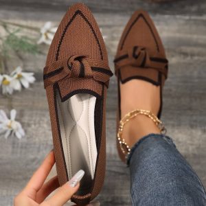 Cross-border foreign trade plus size fly woven breathable flat single shoes women's slip-on bow shallow slip-on work shoes shoes
