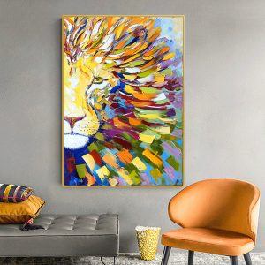 Nordic modern lion and tiger oil painting, texture, entrance, light luxury living room decoration, mural picture, core spray painting