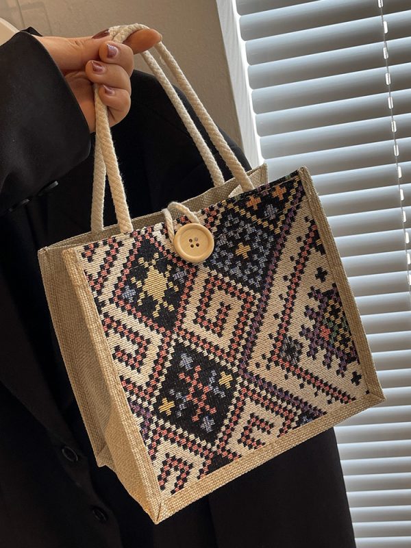 Ethnic canvas bag women's summer new fashion outing hand-held linen lunch box bento bag hand-carried mommy bag