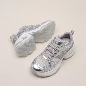Full soft leather ~ thick sole inner heightened casual sneakers women's 2025 spring new mesh breathable fashion dad shoes
