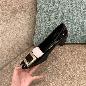 High quality! RV thick heel woman buckle square toe patent leather sexy single shoes wedding shoes daily office lady commuter shoes office
