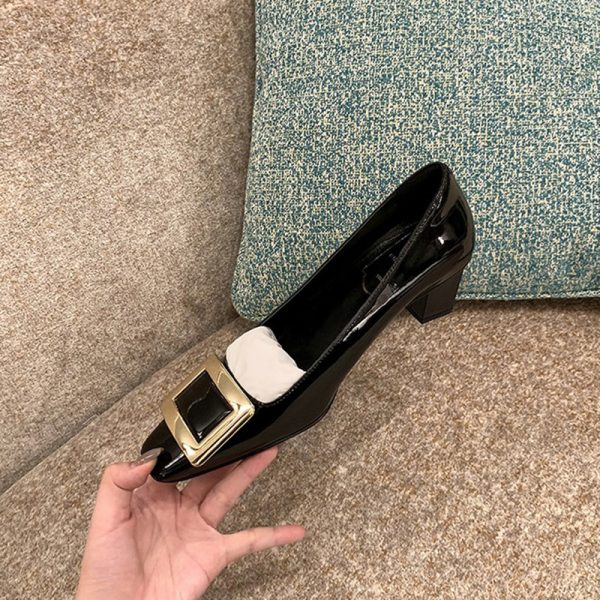 High quality! RV thick heel woman buckle square toe patent leather sexy single shoes wedding shoes daily office lady commuter shoes office - Image 4