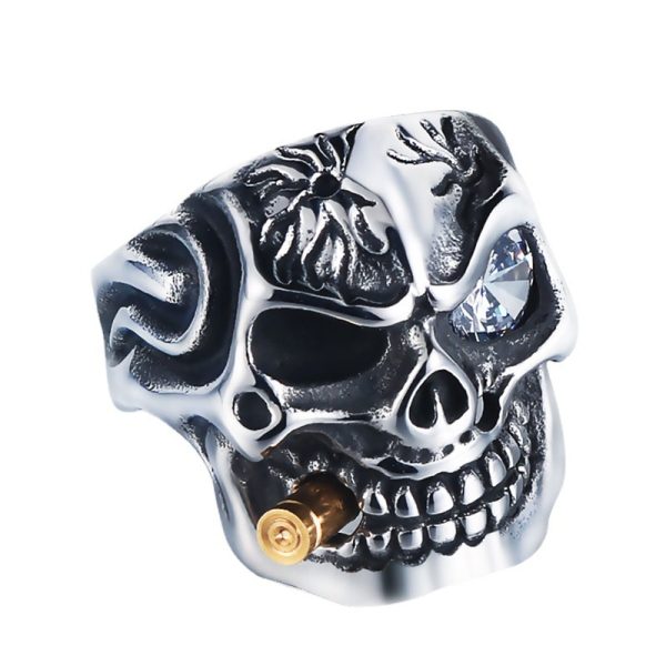 Halloween Skull Ring Men Vintage Diamond-Encrusted Cyclops Dragon Pipe Cigar Skull Ring Halloween Jewelry - Image 3