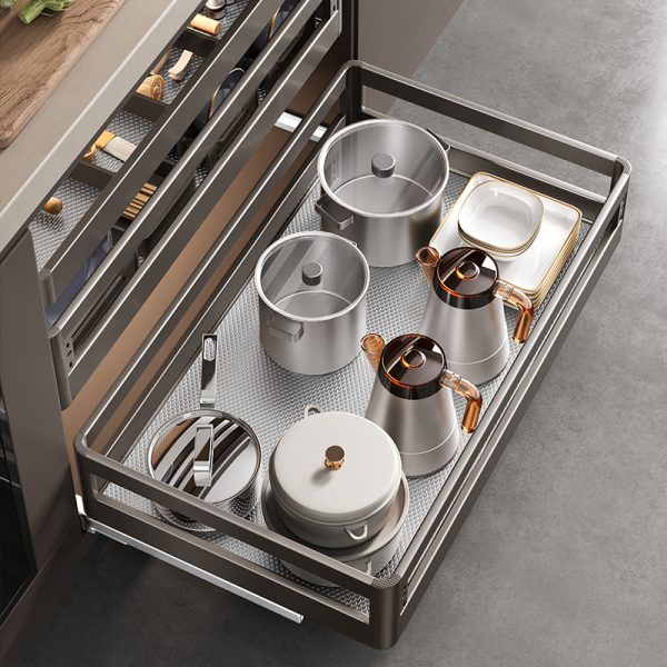 Kitchen pull-out basket cabinet gun gray stainless steel drawer dish storage cabinet drawer drawer bowl basket chopsticks storage box - Image 4
