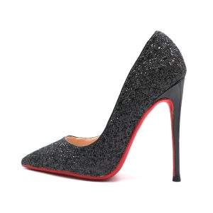 Black Red Sole High Heels Women's Stiletto Heels Fall/Winter 2023 New Sequin Crystal Wedding Shoes Pointed-toe Professional Sexy Singles