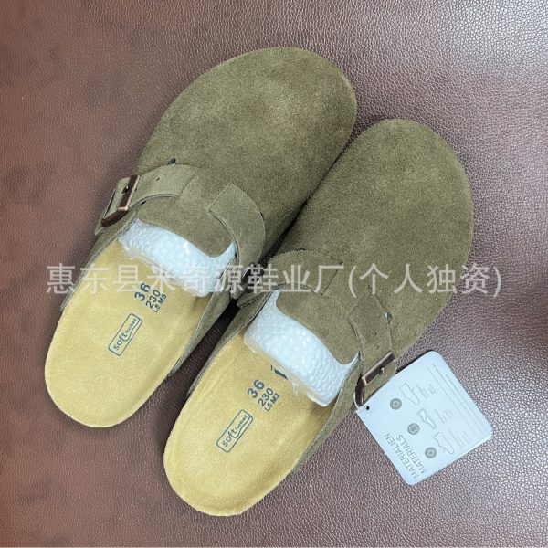Spot BK Birstock Shoes Soft Sole Wrap Half Slippers Women's Spring 2025 Couple One Foot Slip Slip Leather Birkenstock Shoes - Image 2