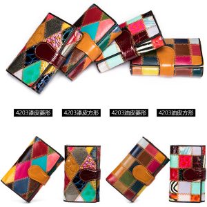 Elegant Women's Handmade Bag Short Wallet Colorful Splicing Coin Purse Multi Card Top Layer Kraft Wallet Wholesale
