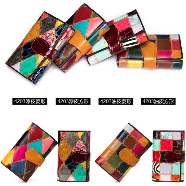 Elegant Women's Handmade Bag Short Wallet Colorful Splicing Coin Purse Multi Card Top Layer Kraft Wallet Wholesale - Image 5