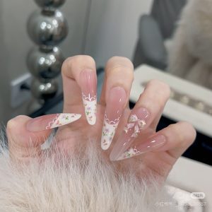 Semi-handmade gentle temperament girl French flower bow nail whitening finished product removable nail sticker