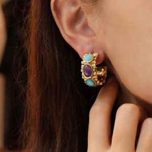 French niche design Aurel*eBide*mann vintage gemstone earrings vintage turquoise earrings for women