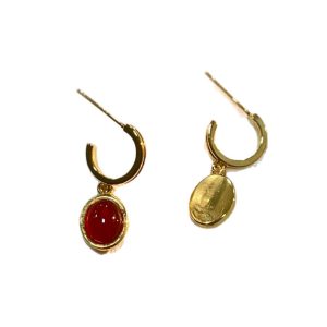French "Designer" natural vintage red agate earrings, Monica series high-end light luxury niche stud earrings