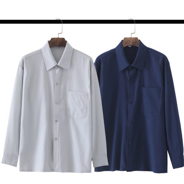 A piece of spring and summer middle-aged and elderly men's shirt long sleeve dad dress casual plus size shirt loose top thin - Image 2