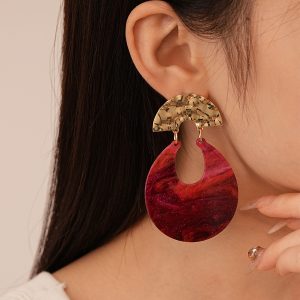 Exaggerated Ancola red resin smudge U-shaped silver needle earrings European and American retro niche temperament high-end sense earrings women