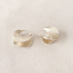 French vintage irregular record brushed texture earrings copper plated real gold personality fashionable light luxury niche earrings for women