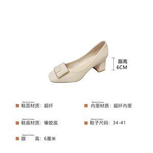Square buckle thick heel single shoes women's 2025 new spring and autumn square toe high heels medium heel French plus size shoes women's G6850-39