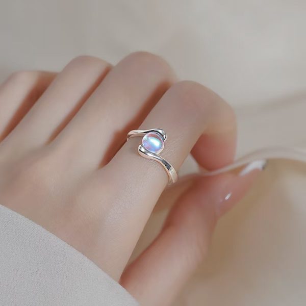 925 silver-plated embrace moonstone ring 2024 new explosive light luxury niche adjustable index finger women's ring high-end