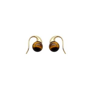 Vintage Maillard caramel color tiger's eye stone ear hook women's ins light luxury European and American style earrings niche design earrings