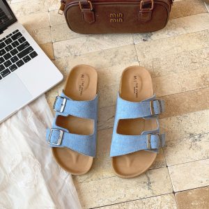 Belt buckle thick-soled Birkenstock slippers women's outer wear 2025 summer new one-foot flat round-toe nubuck women's shoes