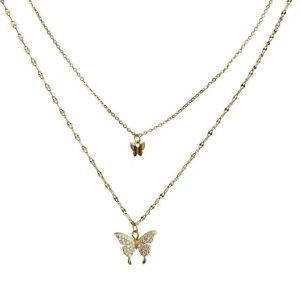 2021 new double-layer butterfly sterling silver necklace female ins niche design sense high-end collarbone chain jewelry pendant
