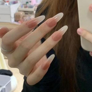 [Hua Fei touches her face] pure desire wind nude gradient long wearing nails 30 pieces finished nail art nail pieces wholesale