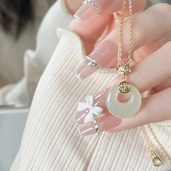 S999 sterling silver natural white chalcedony safety buckle necklace women's new Chinese style national ancient style niche high-end sense