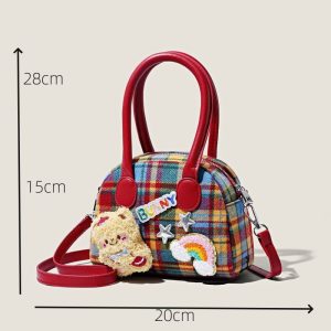 Plaid ins bag girl cute little brown bear fashion shoulder handbag high-value commuter coin purse crossbody bag