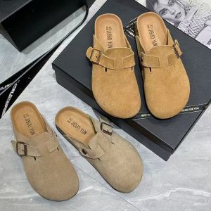 Imitation leather Birkenstocks, women's toe cork soles, high and explosive semi-slippers, and fashionable slip-on sandals outside