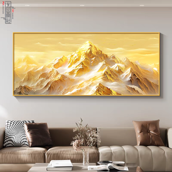 Backed by Jinshan, the living room is decorated with paintings, such as mountains and waters, office sofas, background wall paintings, and light luxury high-end murals
