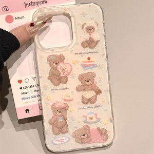 IMD double-layer large hole cute bear plus rotating stand for iPhone16promax phone case apple 15p